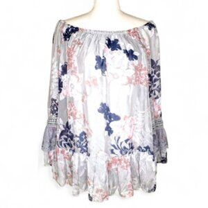 Le Marais Paris Silk Off The Shoulder Blouse Women's Crochet Bell Sleeve Boho M